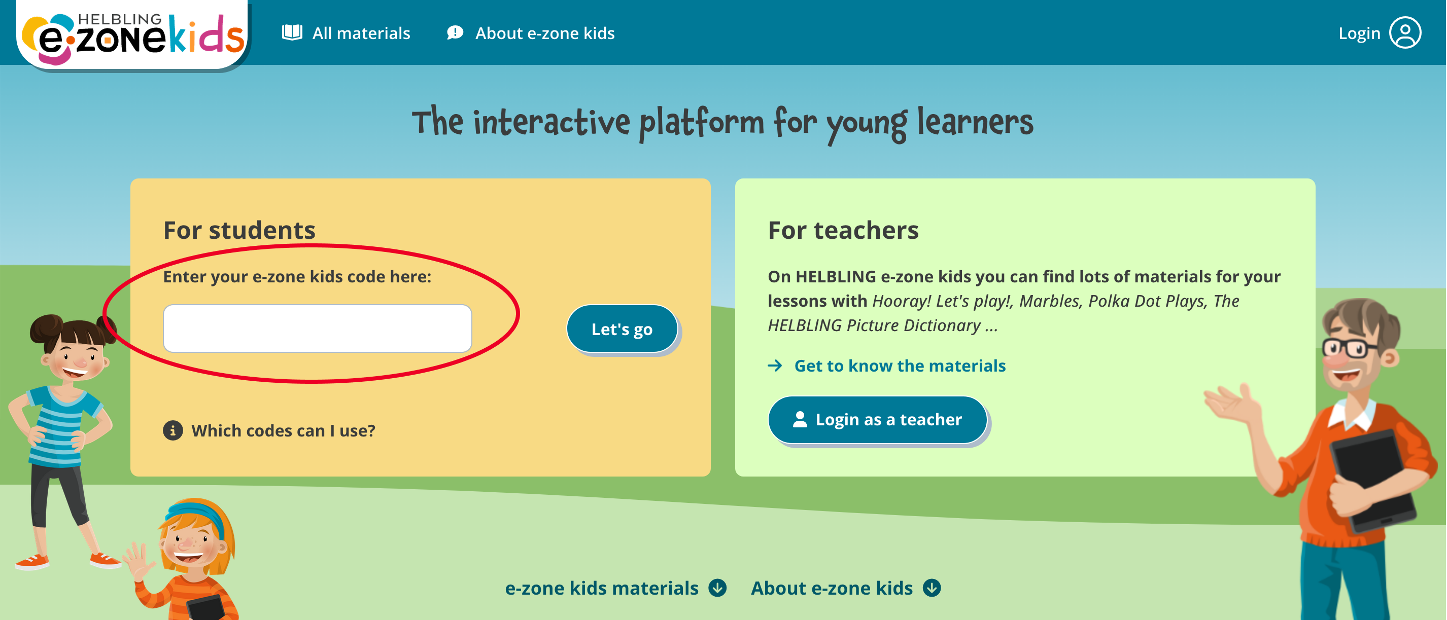 Code activation on the homepage